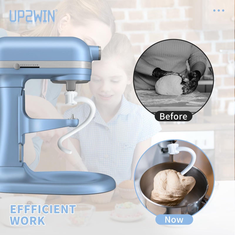 UP2WIN Spiral Dough Hook Replacement for Kitchen Aid Mixer - Coated Dough Hook for K5SS K5A KSM5 KS55 Pro 600, Dough Attachment for Kitchen aid Lift Stand Mixer, Work with kitchen Aid 5 qt / 6 qt Lift - Image 4